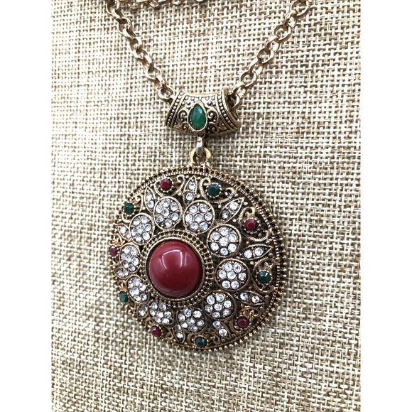 Betsey Johnson Retired Mughal Style Statement Pendant Necklace 24" - Picture 4 of 8